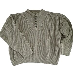 Vintage Eddie Bauer Henley Sweater Mens L Chunky Knit Heavyweight Cotton USA